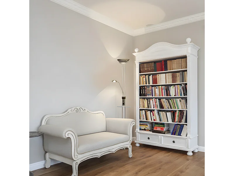 LED-Stehleuchte mit Olimpia-Regal und verstellbarem Lesearm 18W+5W H180cm - Nickel