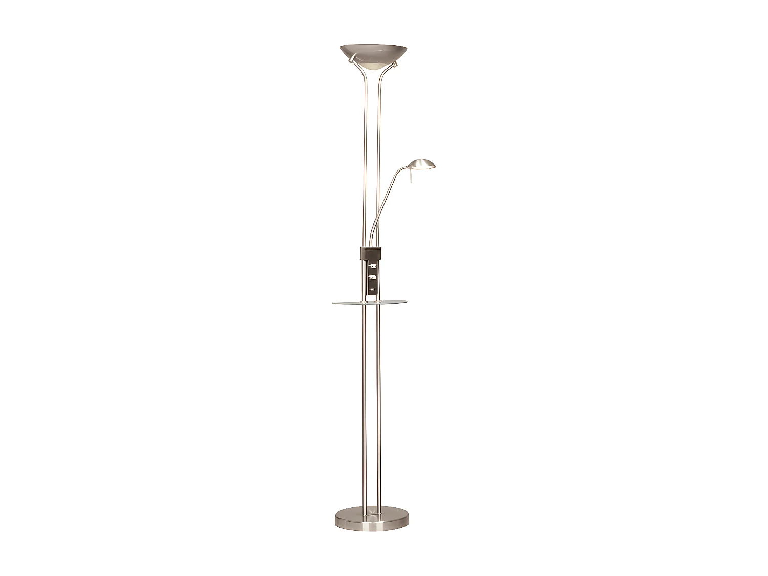 LED-Stehleuchte mit Olimpia-Regal und verstellbarem Lesearm 18W+5W H180cm - Nickel