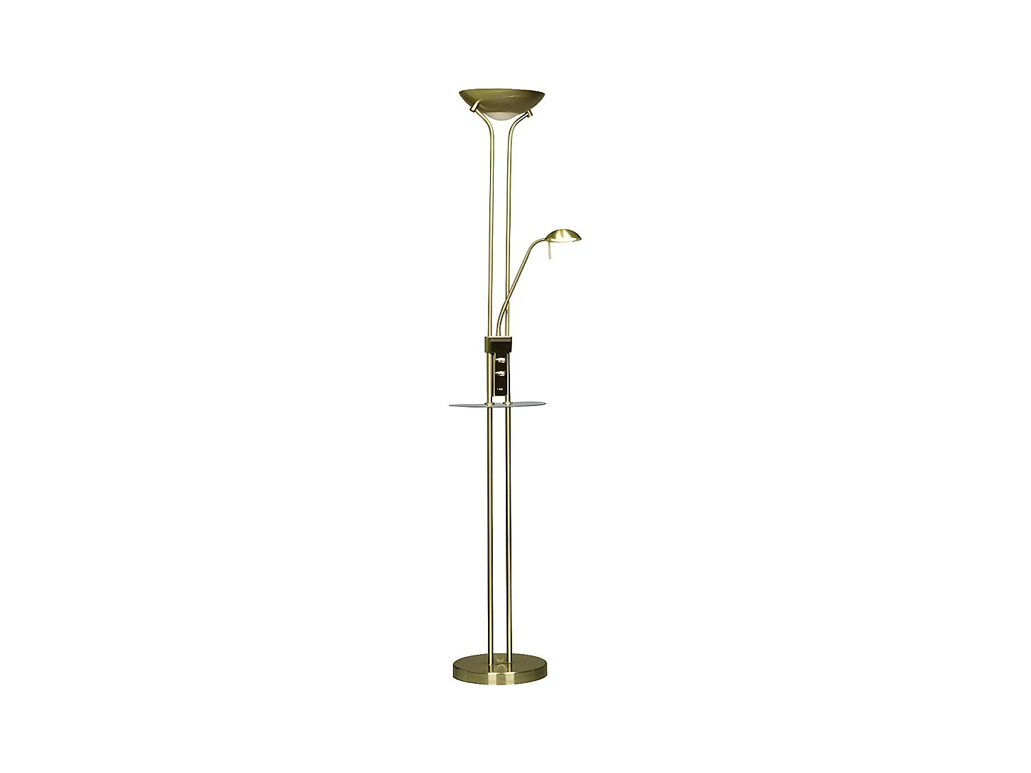 Lampadaire LED avec étagère Olimpia et bras de lecture orientable 18W+5W H180cm - Cuir