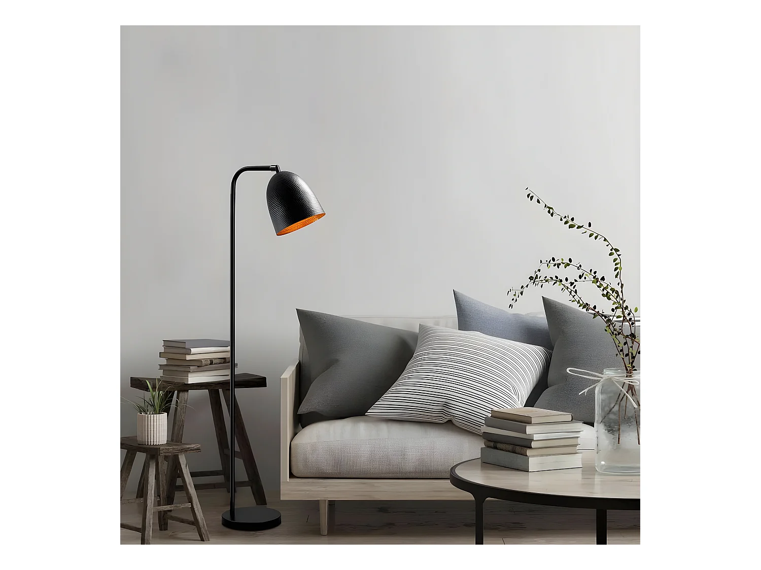 Lampadaire Asney avec abat-jour en métal gaufré H120cm 1xE27 Métal - Noir