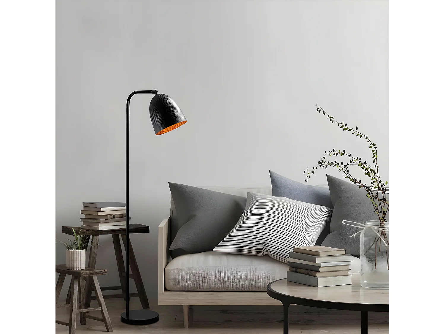 Lampadaire Asney avec abat-jour en métal gaufré H120cm 1xE27 Métal - Noir