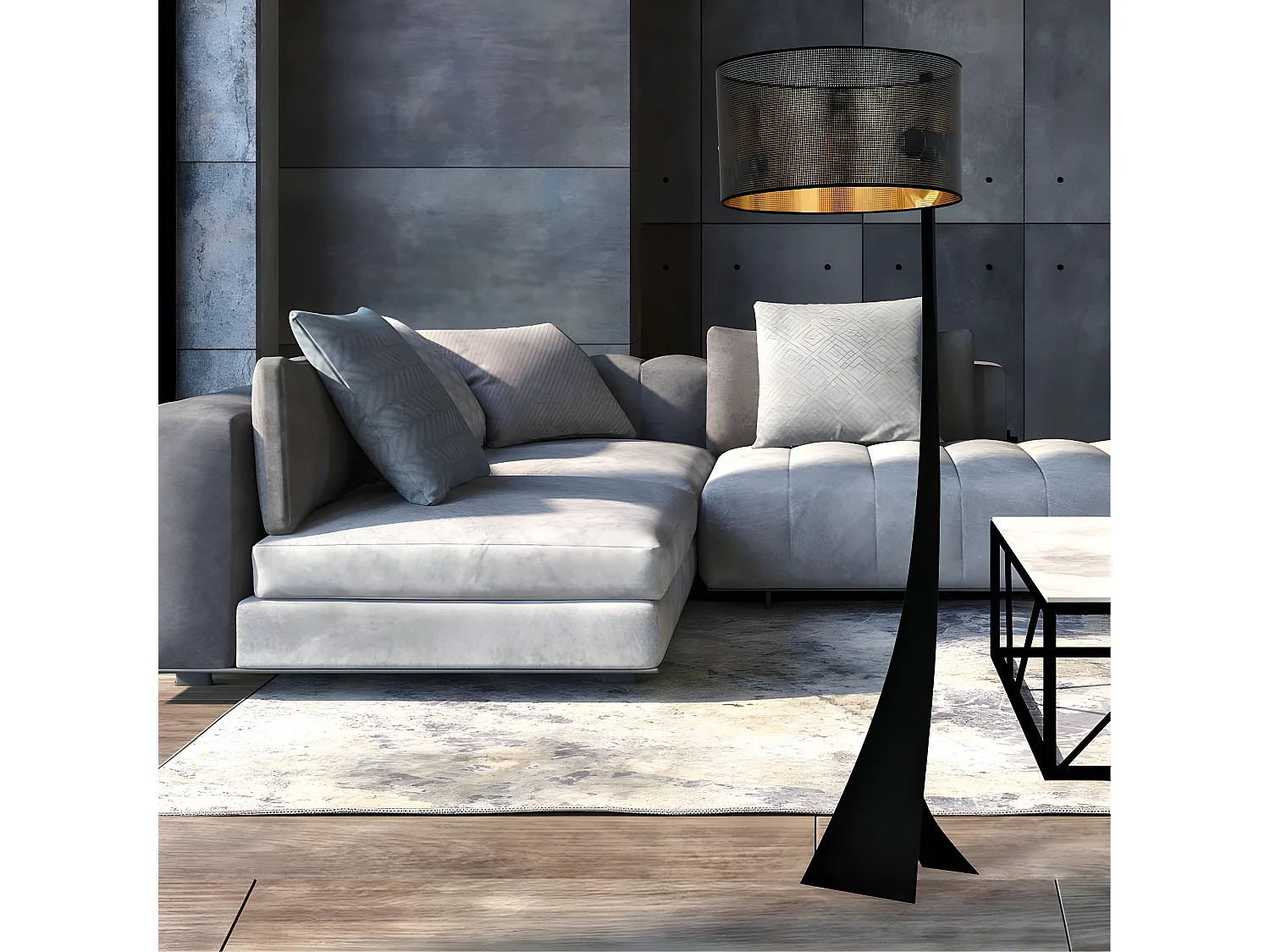 Stehleuchte Estela aus Metall mit Lampenschirm aus Stoff H157cm,1xE27 – Schwarz