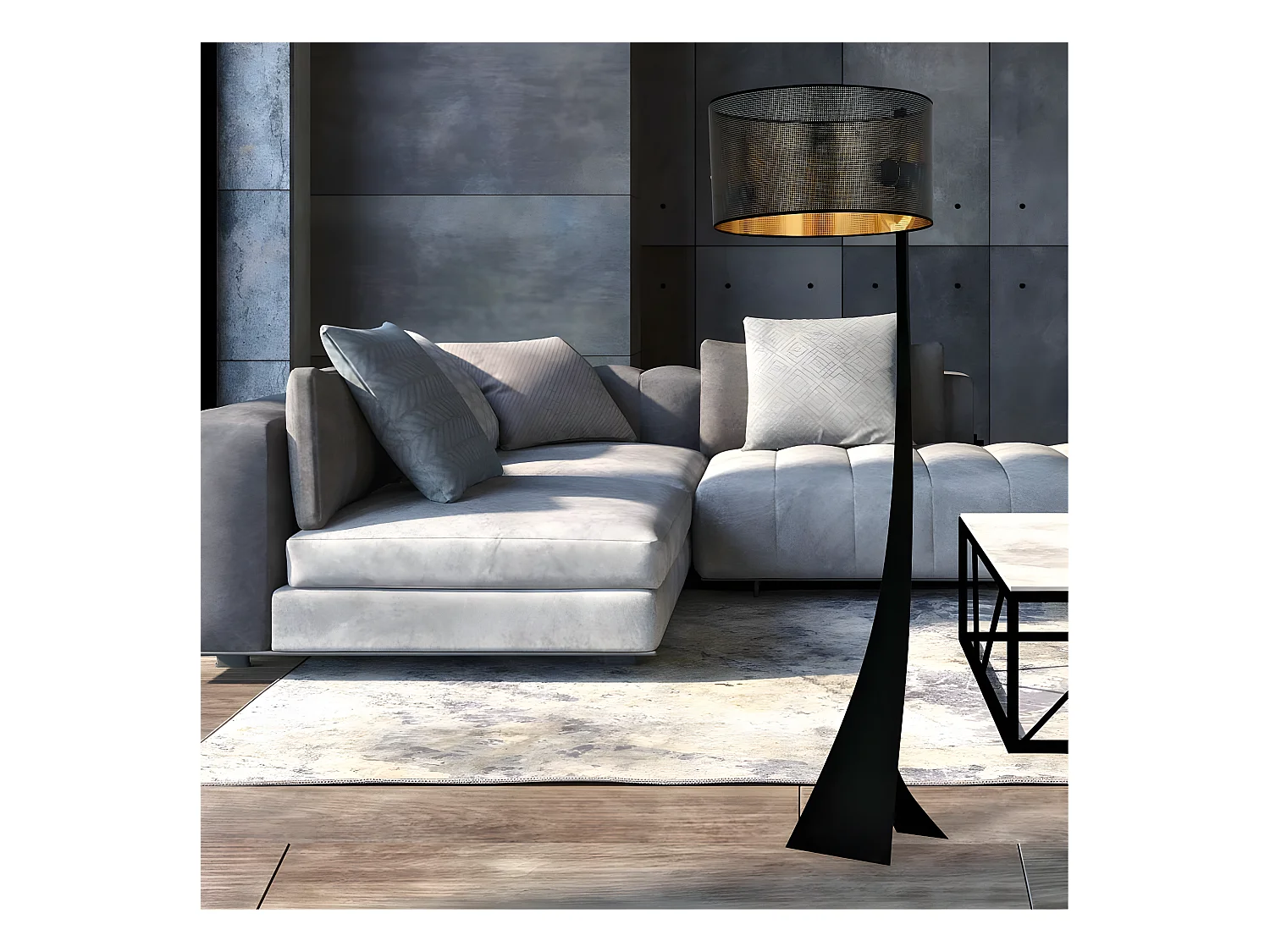 Lampadaire Estela en métal de style naturel avec abat-jour en tissu H157cm 1xE27 - Noir
