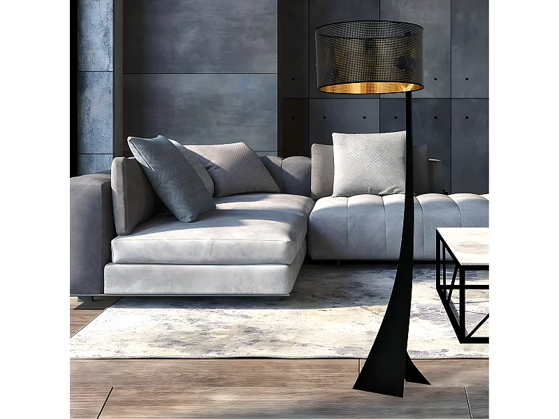 Lámpara de pie Estela estilo natural de metal con pantalla de tela H157cm 1xE27 - Negro