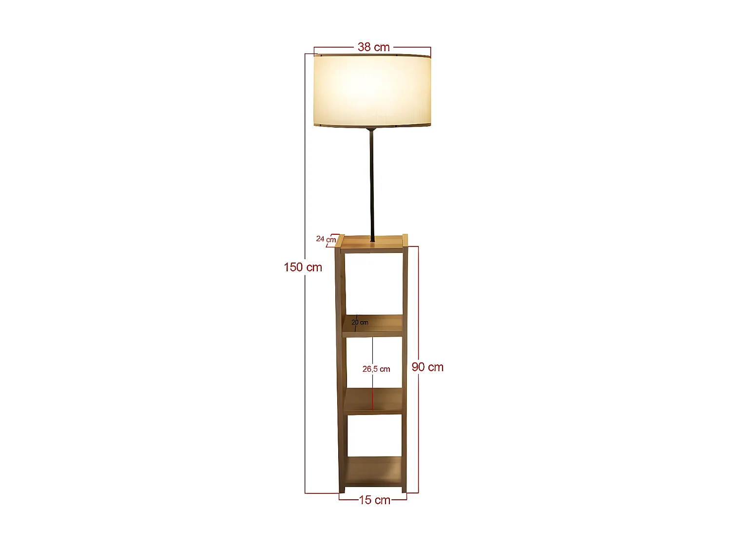 Vloerlamp met Diero houten plank en stoffen kap 1xE27 - Grijs