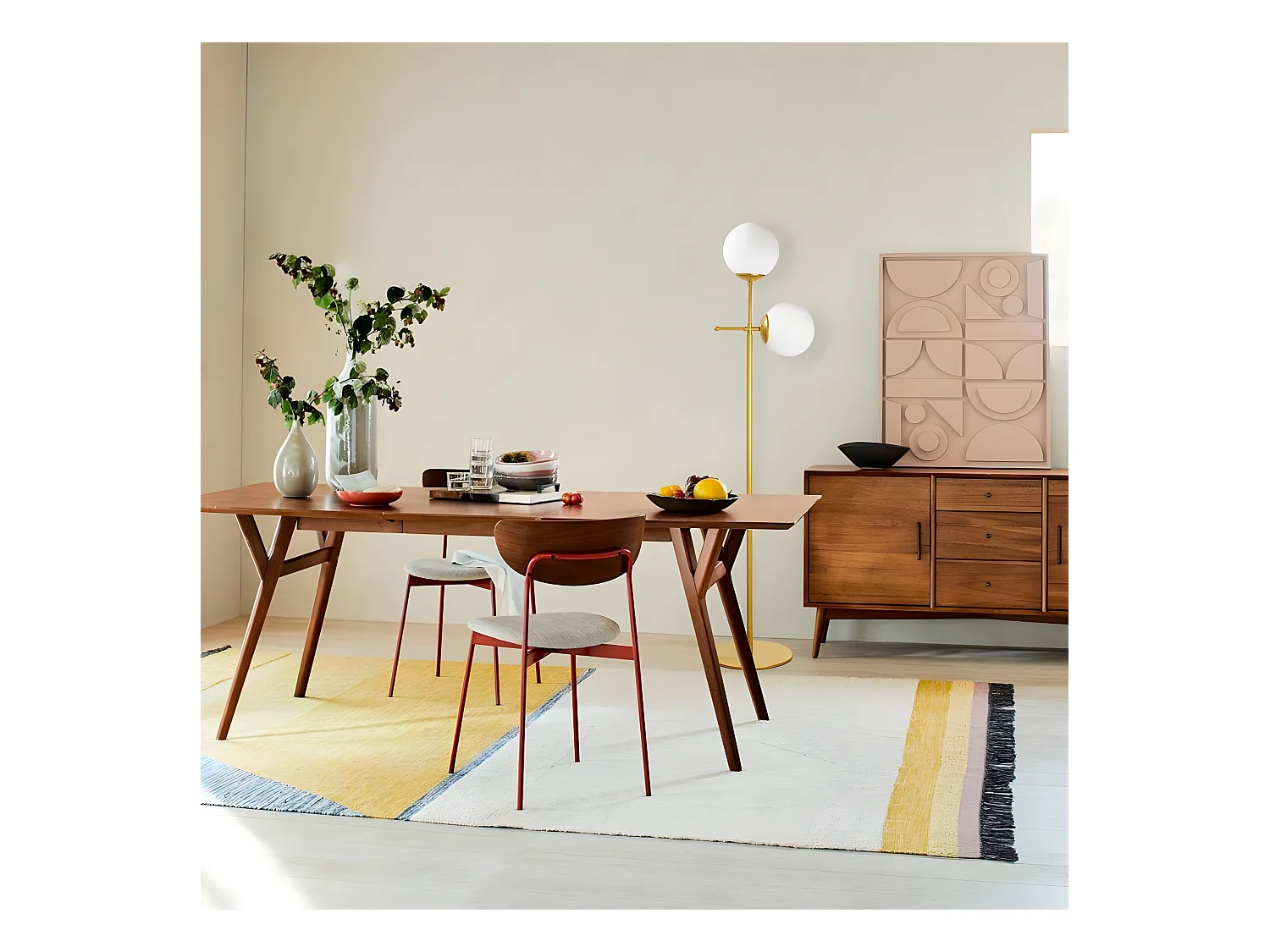 Lampadaire Garet avec structure en métal et 2 sphères en verre H174 cm 1xE27 - Doré