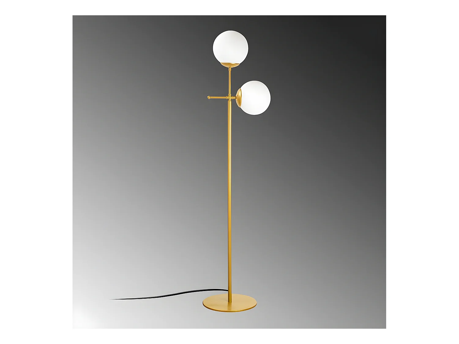 Garet vloerlamp met metalen structuur en 2 glazen bollen H174 cm 1xE27 - Goud