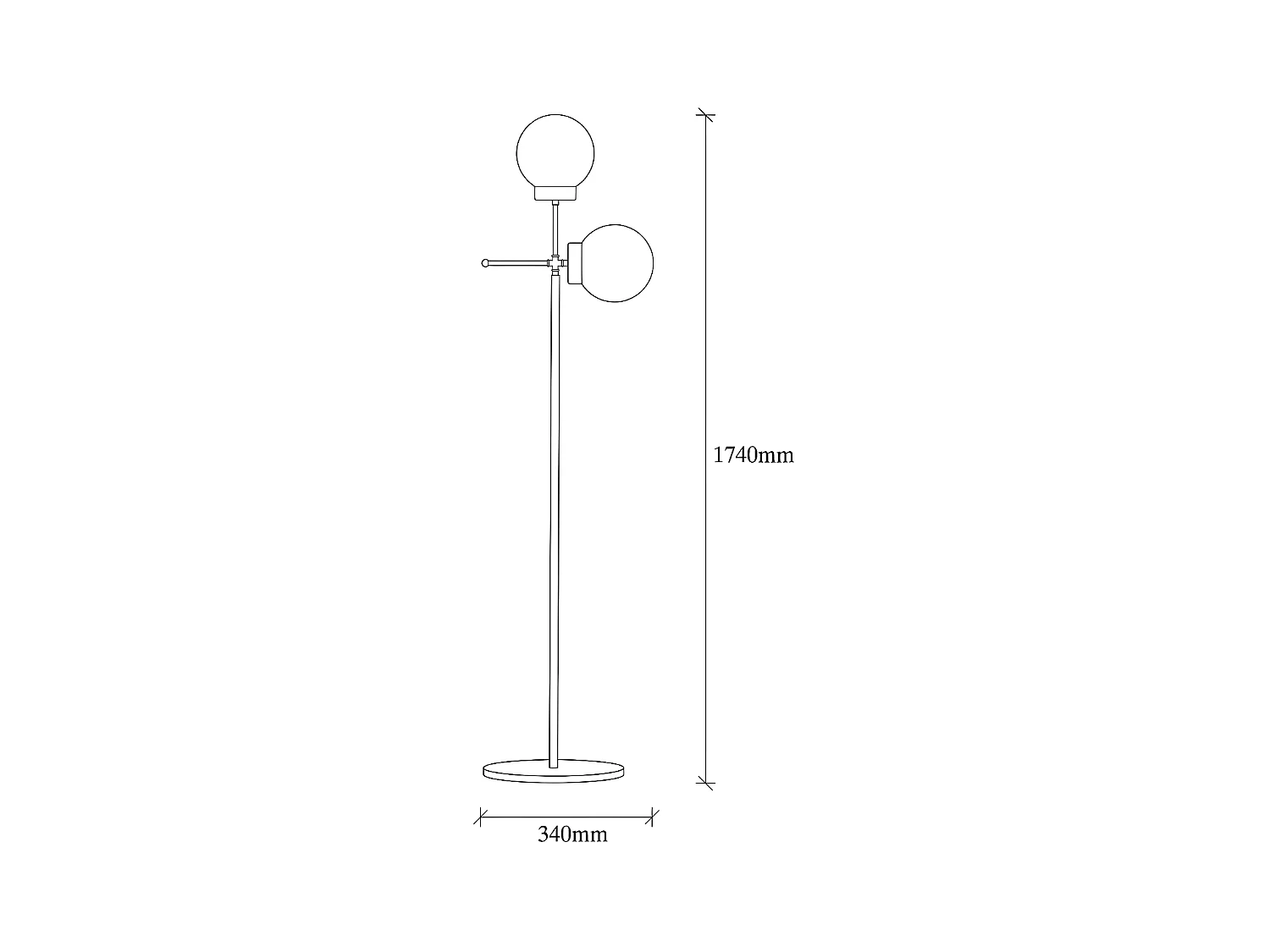 Garet vloerlamp met metalen structuur en 2 glazen bollen H174 cm 1xE27 - Goud