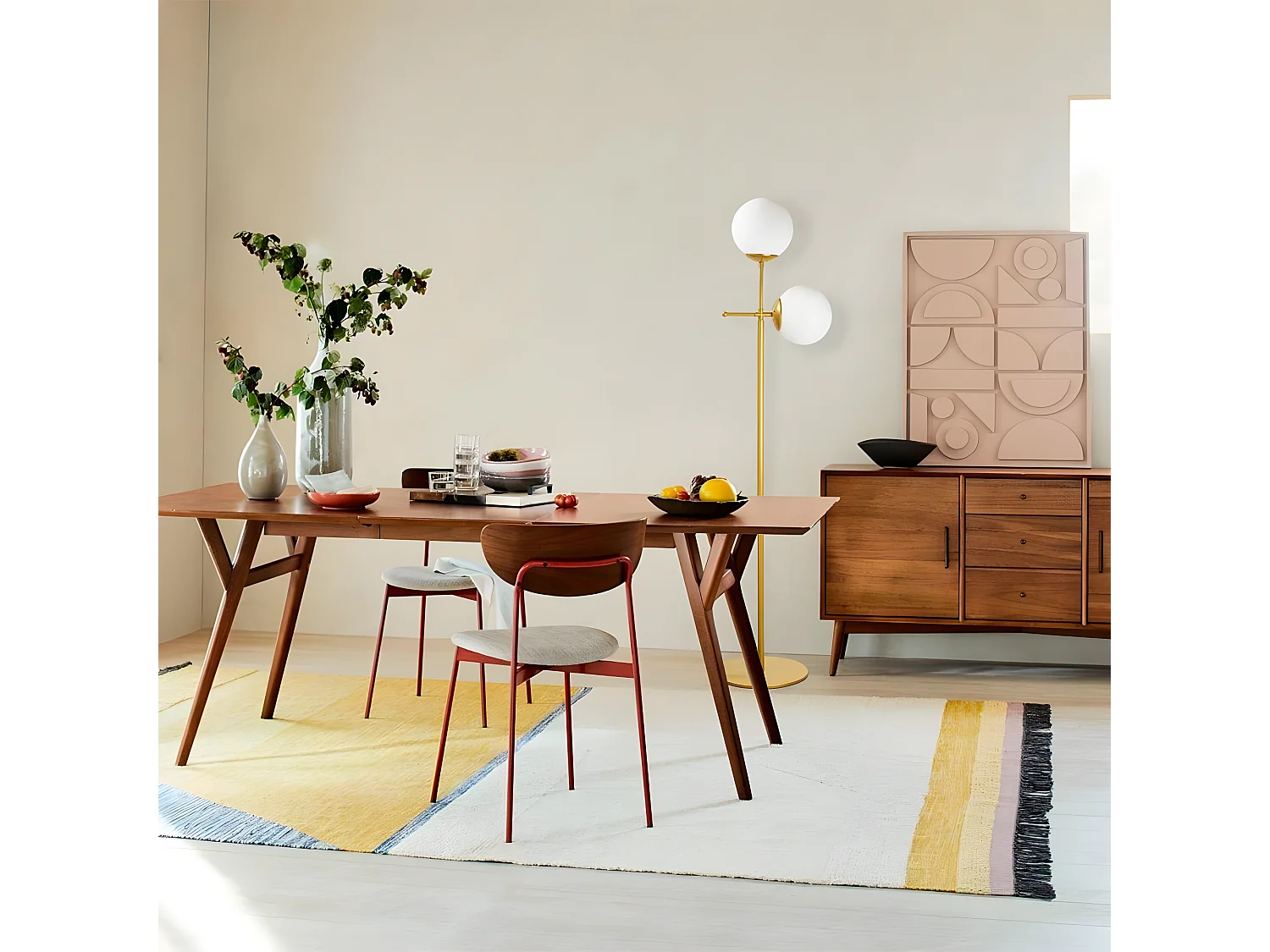 Lampadaire Garet avec structure en métal et 2 sphères en verre H174 cm 1xE27 - Doré