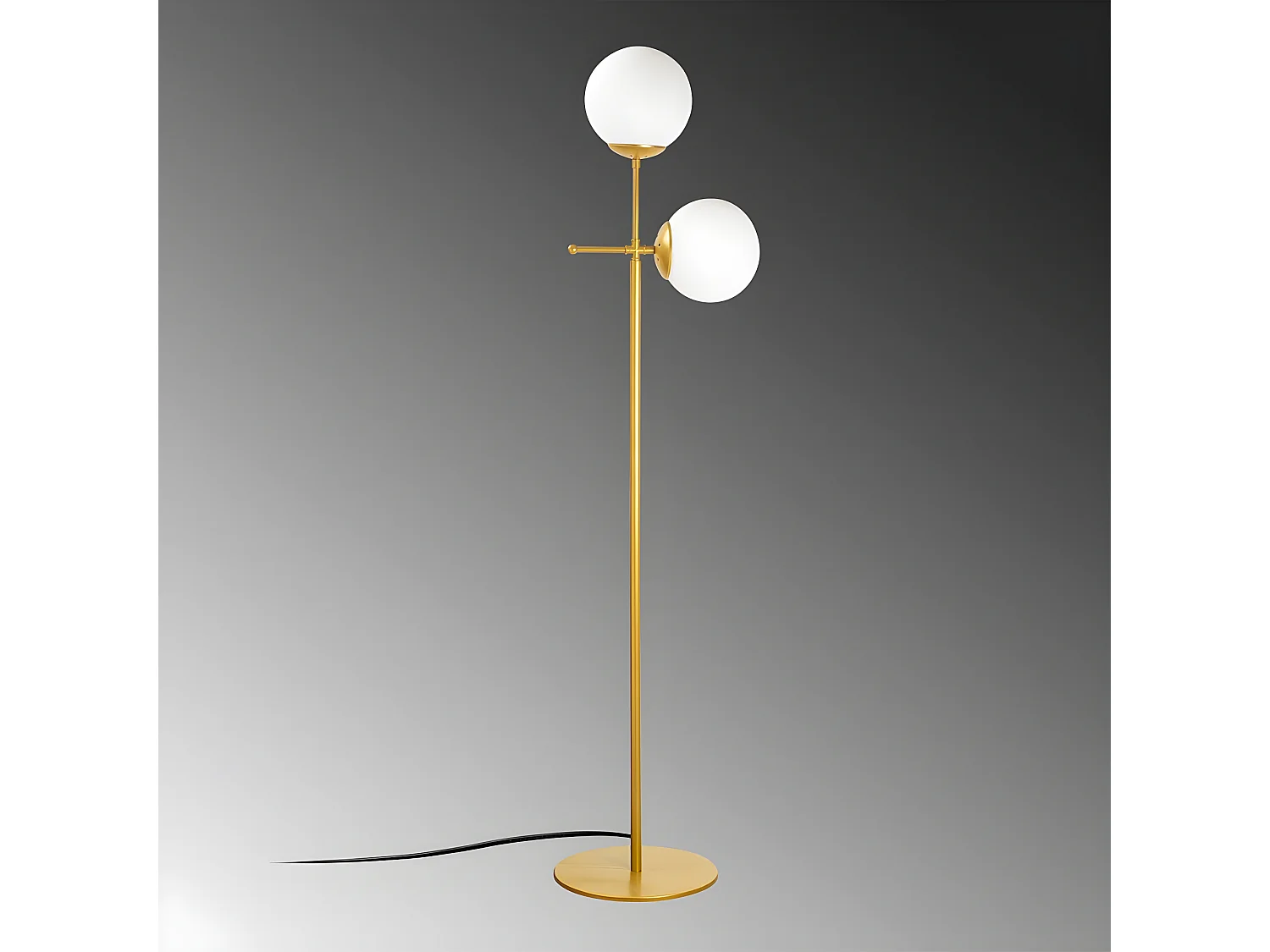 Lampadaire Garet avec structure en métal et 2 sphères en verre H174 cm 1xE27 - Doré