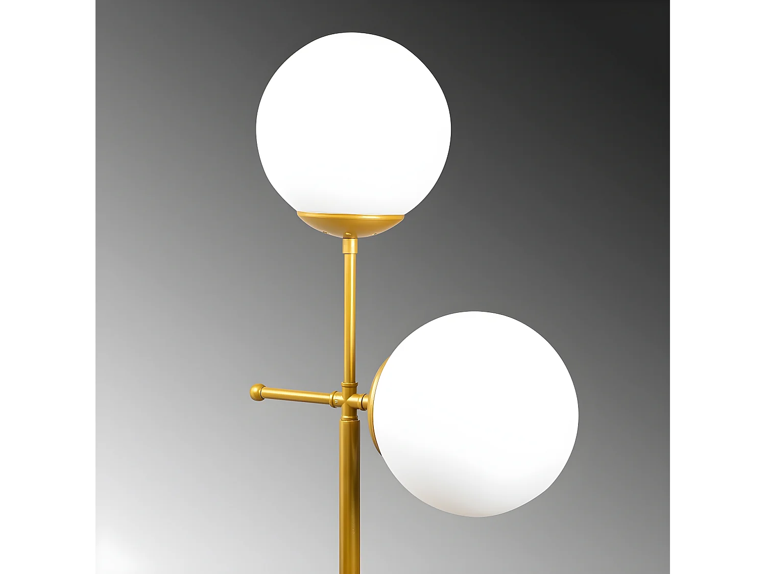 Lampadaire Garet avec structure en métal et 2 sphères en verre H174 cm 1xE27 - Doré