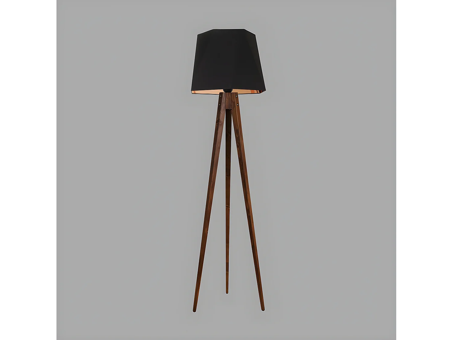Denver houten driepoot lamp met originele stoffen kap H165cm 1xE27 - Zwart