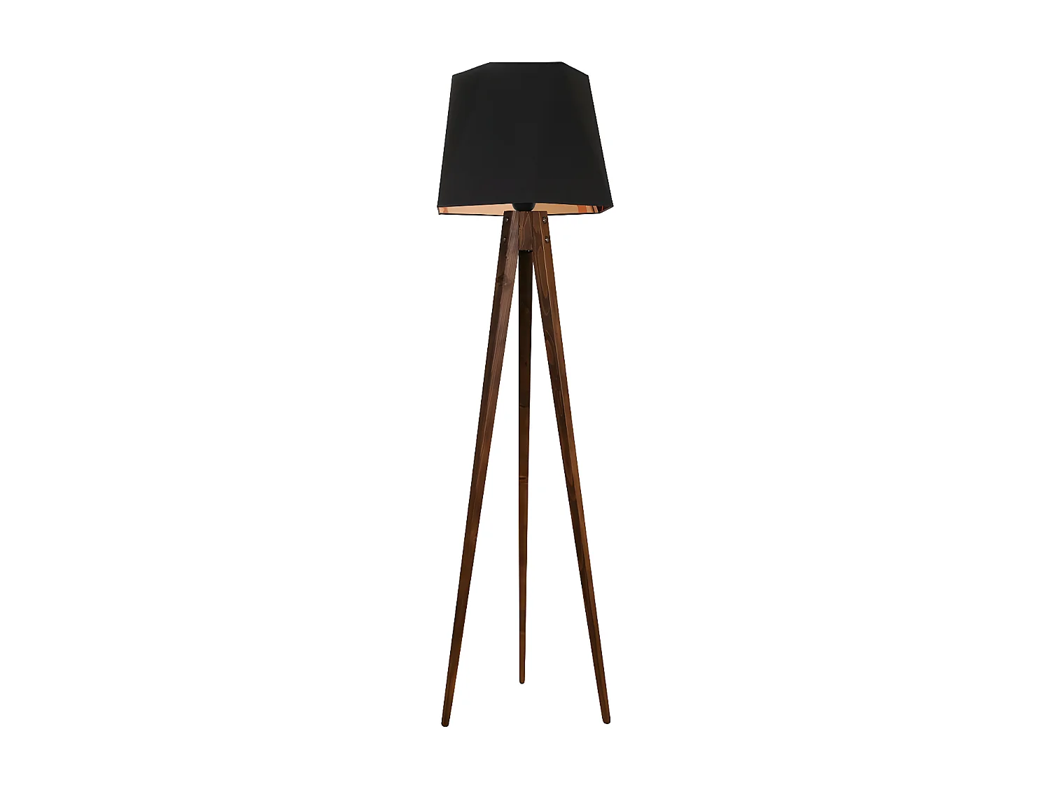 Denver houten driepoot lamp met originele stoffen kap H165cm 1xE27 - Zwart