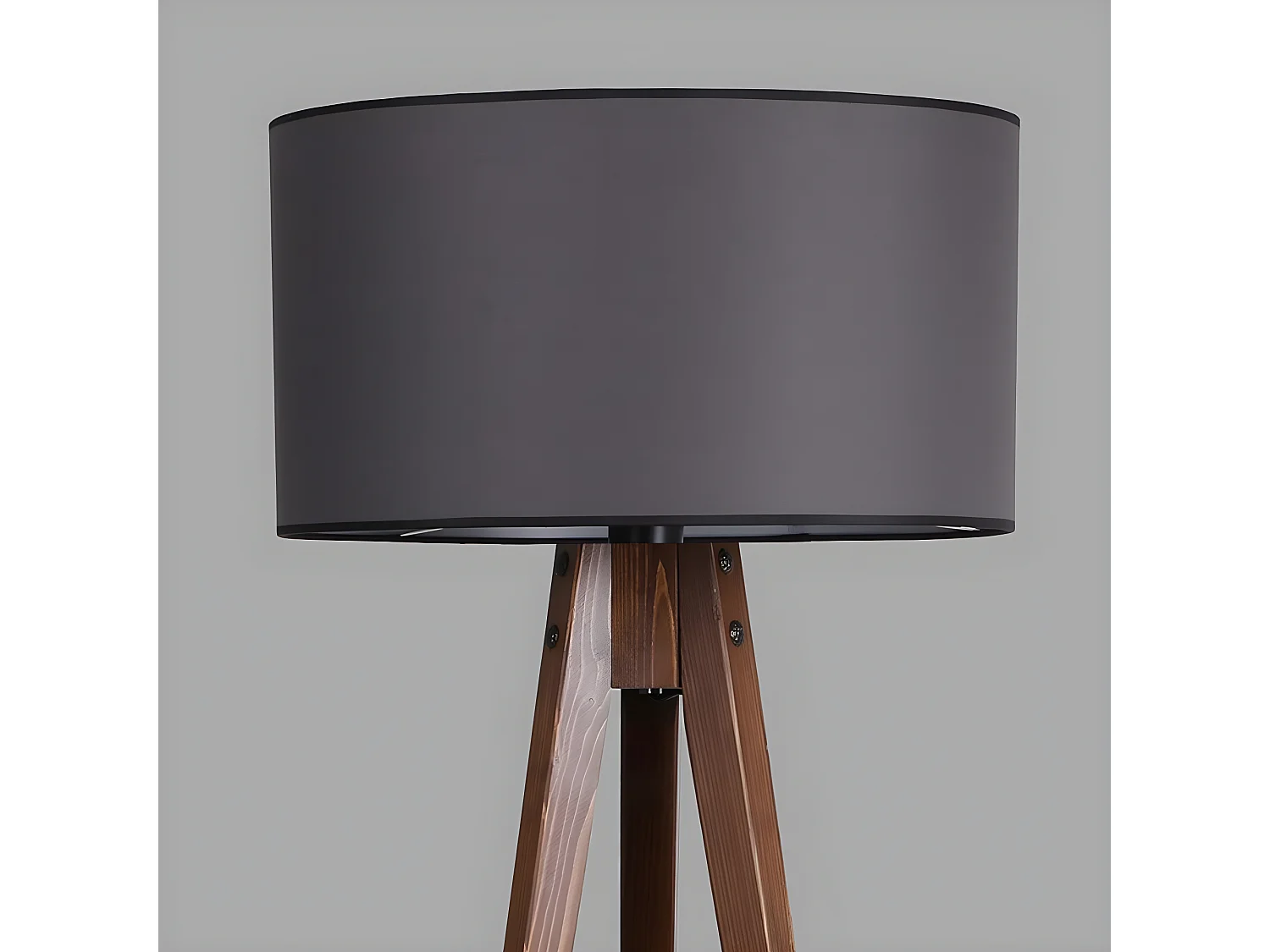 Lamp met statief en Grady houten plank en stoffen kap H153cm 1xE27 - Grijs