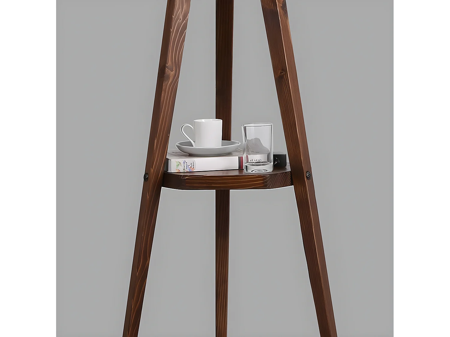 Lamp met statief en Grady houten plank en stoffen kap H153cm 1xE27 - Grijs