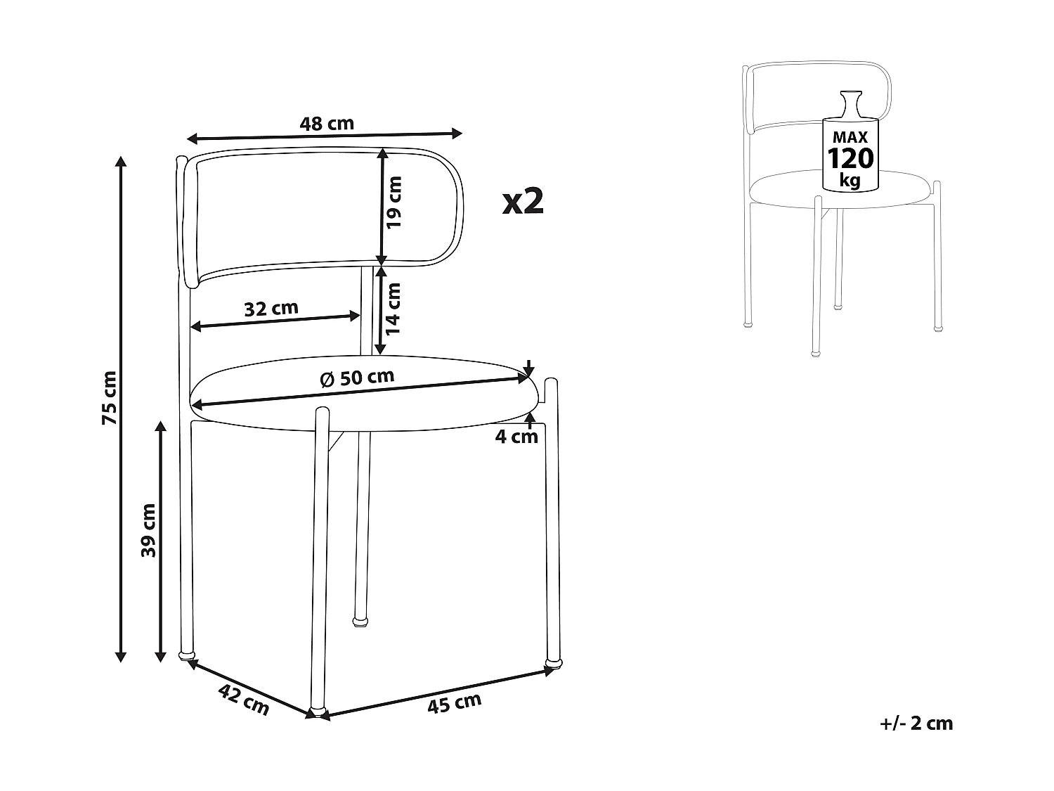 Set van 2 eetkamerstoelen ANDOVER Metaal Zwart