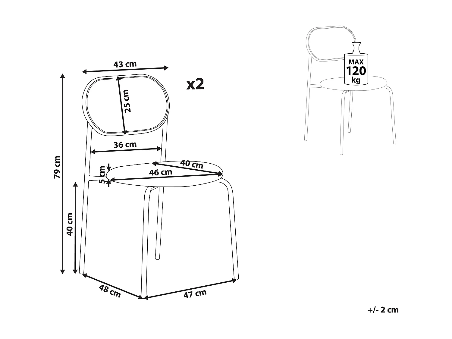 Lot de 2 chaises de salle à manger ADAVER Métal Marron clair