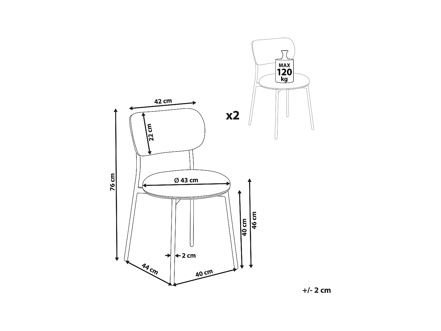 Lot de 2 chaises de salle à manger CASEY Gris clair