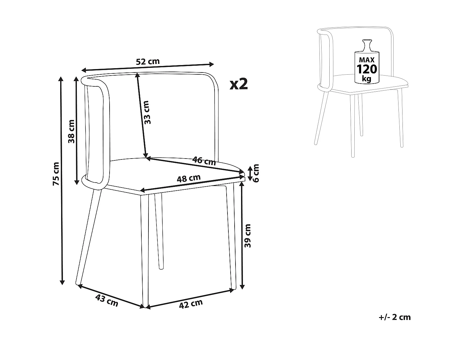 Set van 2 eetkamerstoelen KOBUK Metaal Lichte houtkleur