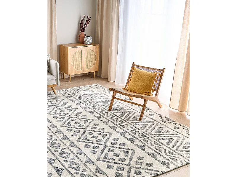 Teppich creme / grau 300 x 400 cm geometrisches Muster Kurzflor ASPANI