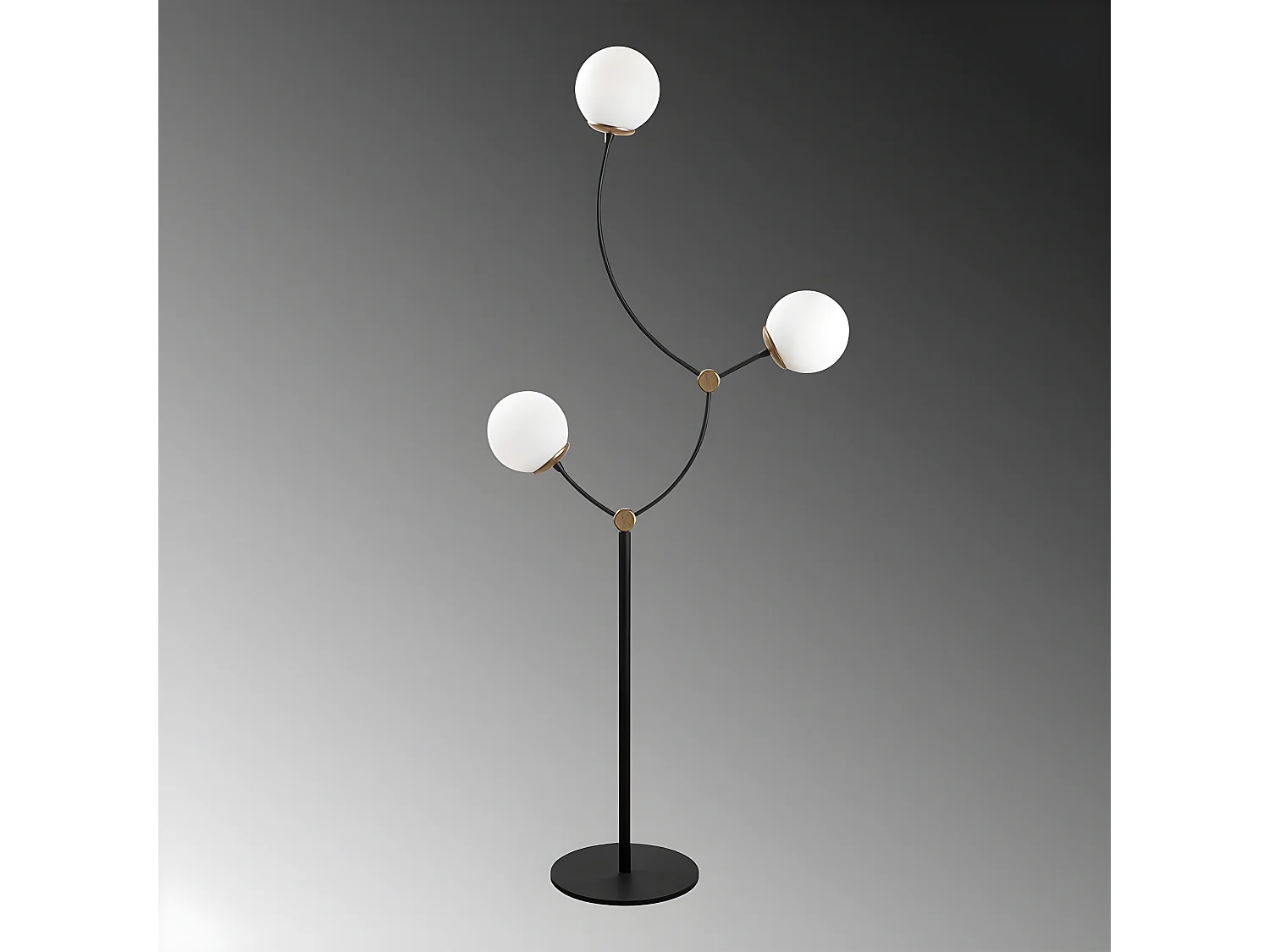 Lampadaire Mosoma 3 bras en métal et sphères en verre H151cm 3xE27 - Noir