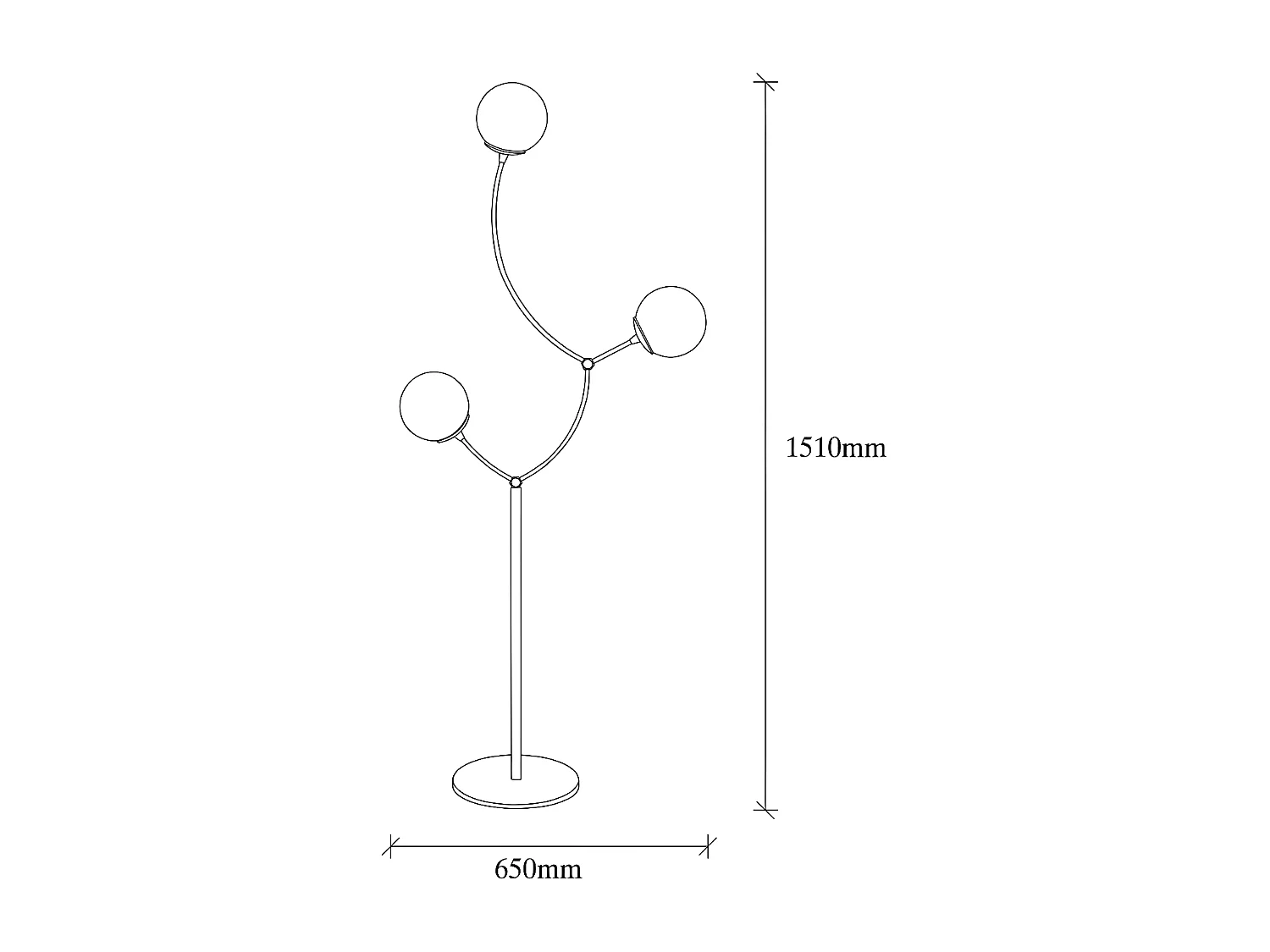 Lampadaire Mosoma 3 bras en métal et sphères en verre H151cm 3xE27 - Noir
