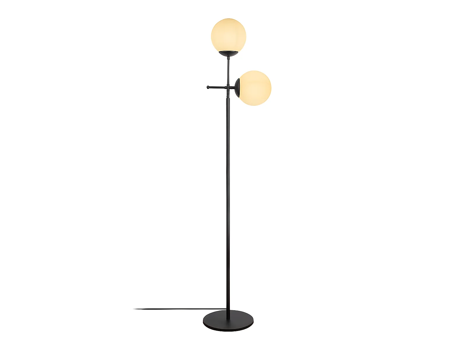 Lámpara de pie Garet con estructura de metal y 2 esferas de cristal H174 cm 1xE27 - Negro