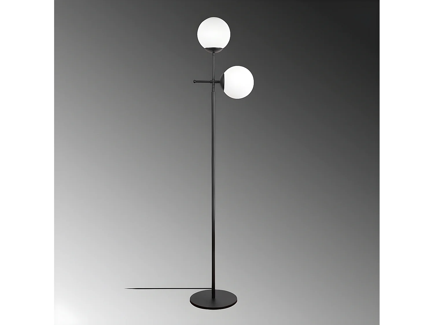 Lámpara de pie Garet con estructura de metal y 2 esferas de cristal H174 cm 1xE27 - Negro