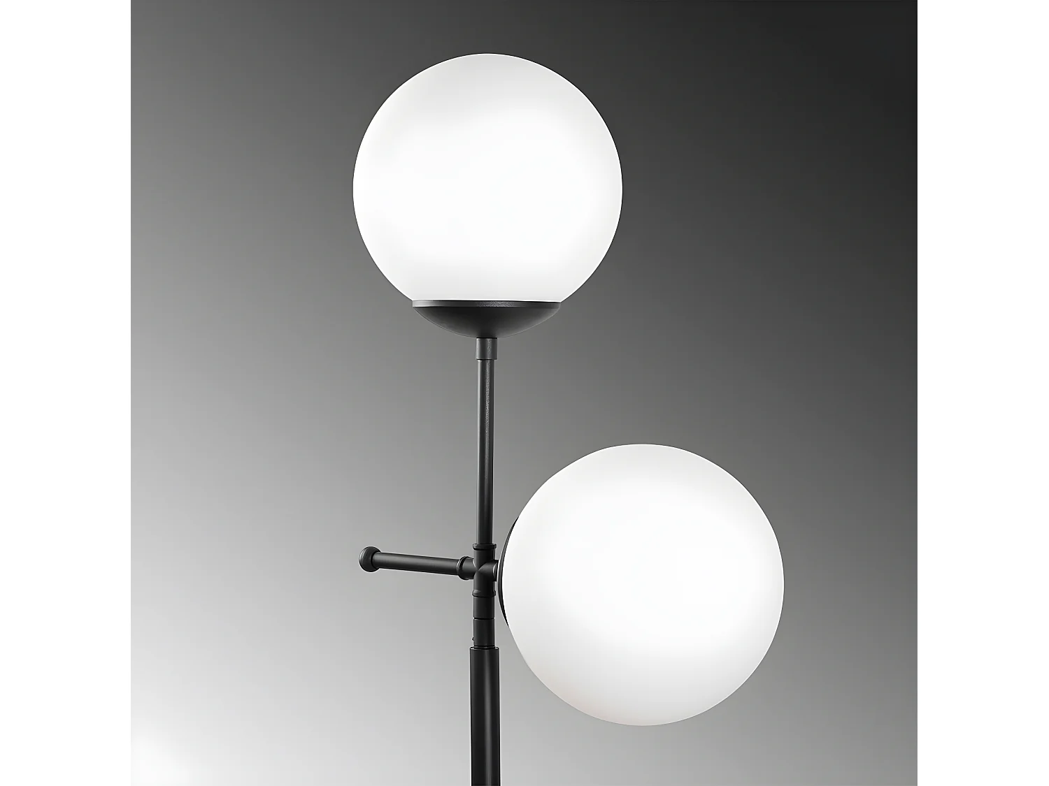 Lámpara de pie Garet con estructura de metal y 2 esferas de cristal H174 cm 1xE27 - Negro