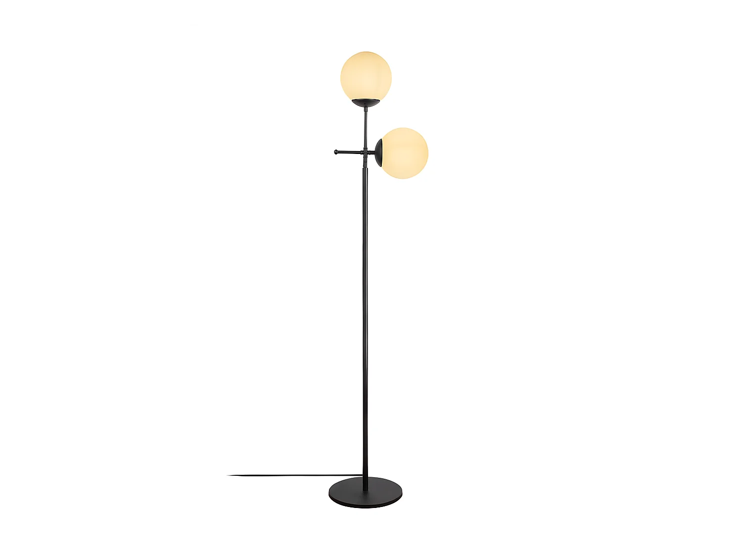 Lampadaire Garet avec structure en métal et 2 sphères en verre H174 cm 1xE27 - Noir