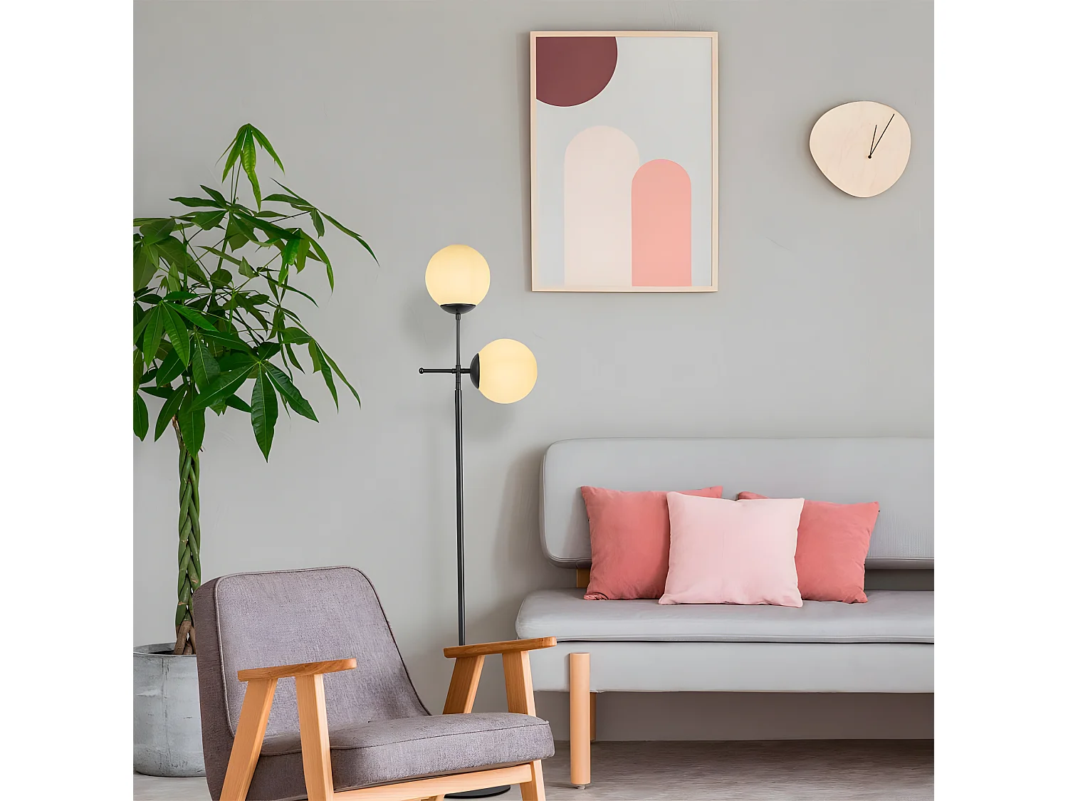 Stehleuchte Garet mit Metallstruktur und 2 Glaskugeln H174 cm 1xE27 - Schwarz