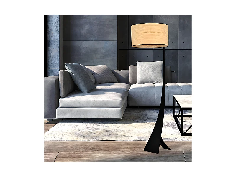 Stehleuchte Estela aus Metall mit Lampenschirm aus Rattan H157cm 1xE27 – Beige