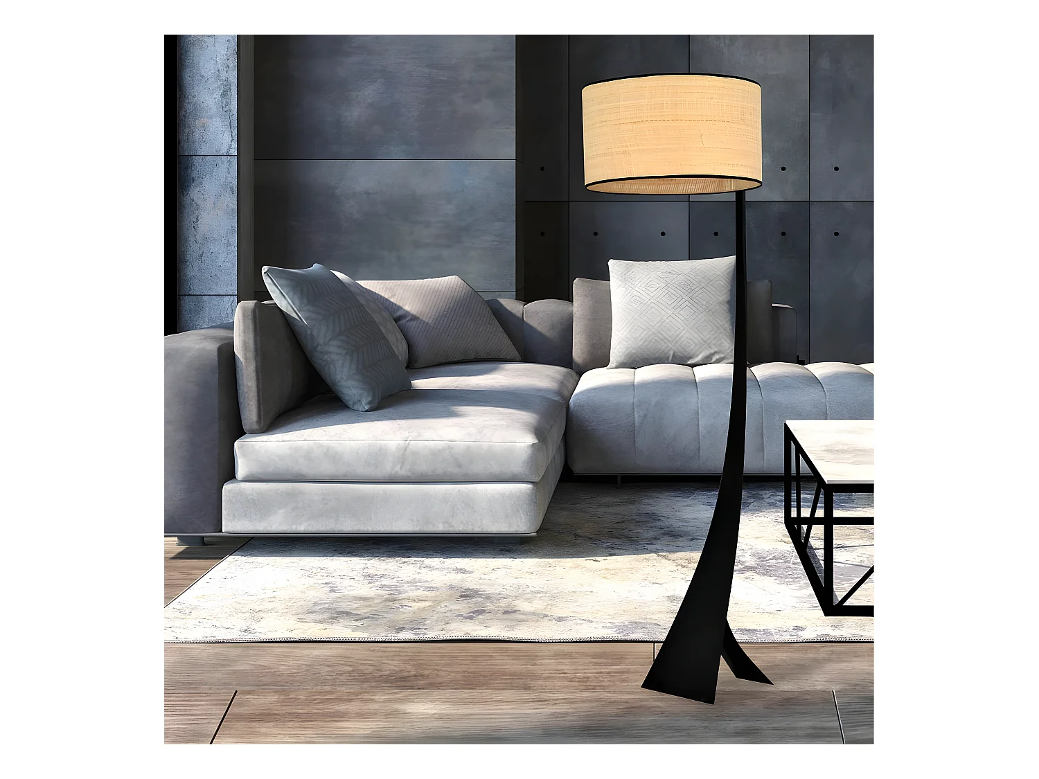 Lampadaire Estela en métal style naturel avec abat-jour en rotin H157cm 1xE27 - Beige