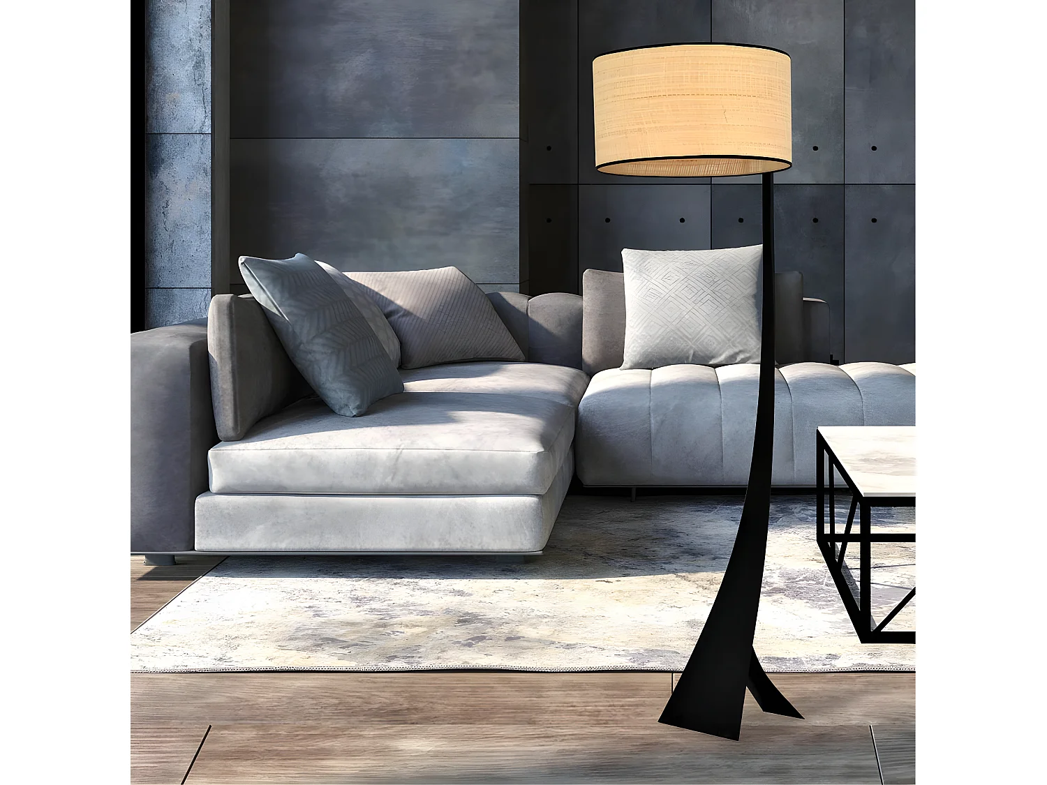 Estela metalen vloerlamp in natuurlijke stijl met rotan kap H157cm 1xE27 - Beige