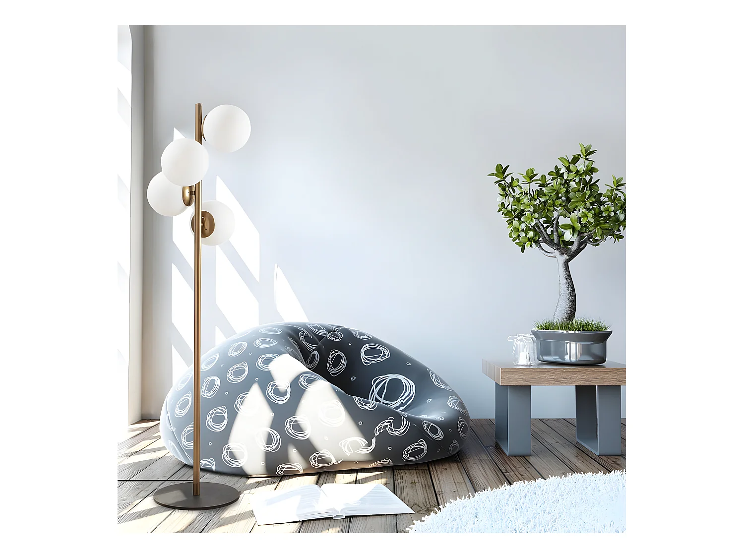 Lampadaire Sinza en métal avec 4 sphères en verre H130cm 4xE27 - Doré
