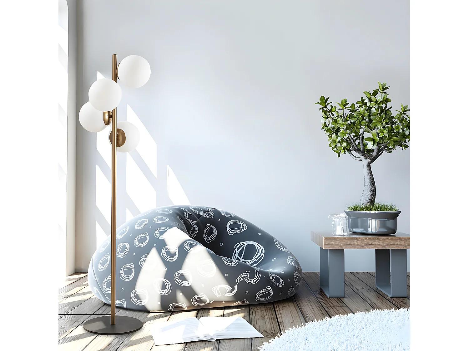 Lampadaire Sinza en métal avec 4 sphères en verre H130cm 4xE27 - Doré