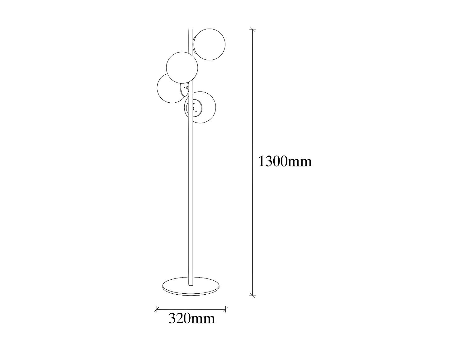 Lampadaire Sinza en métal avec 4 sphères en verre H130cm 4xE27 - Doré
