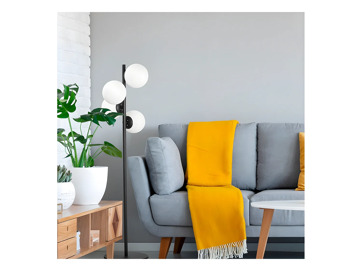 Lampadaire Sinza en métal avec 4 sphères en verre H130cm 4xE27 - Noir