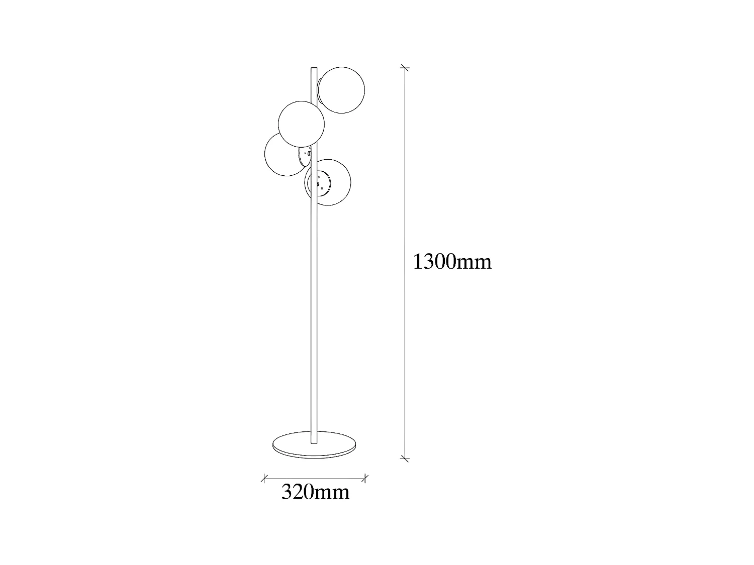 Lampadaire Sinza en métal avec 4 sphères en verre H130cm 4xE27 - Noir