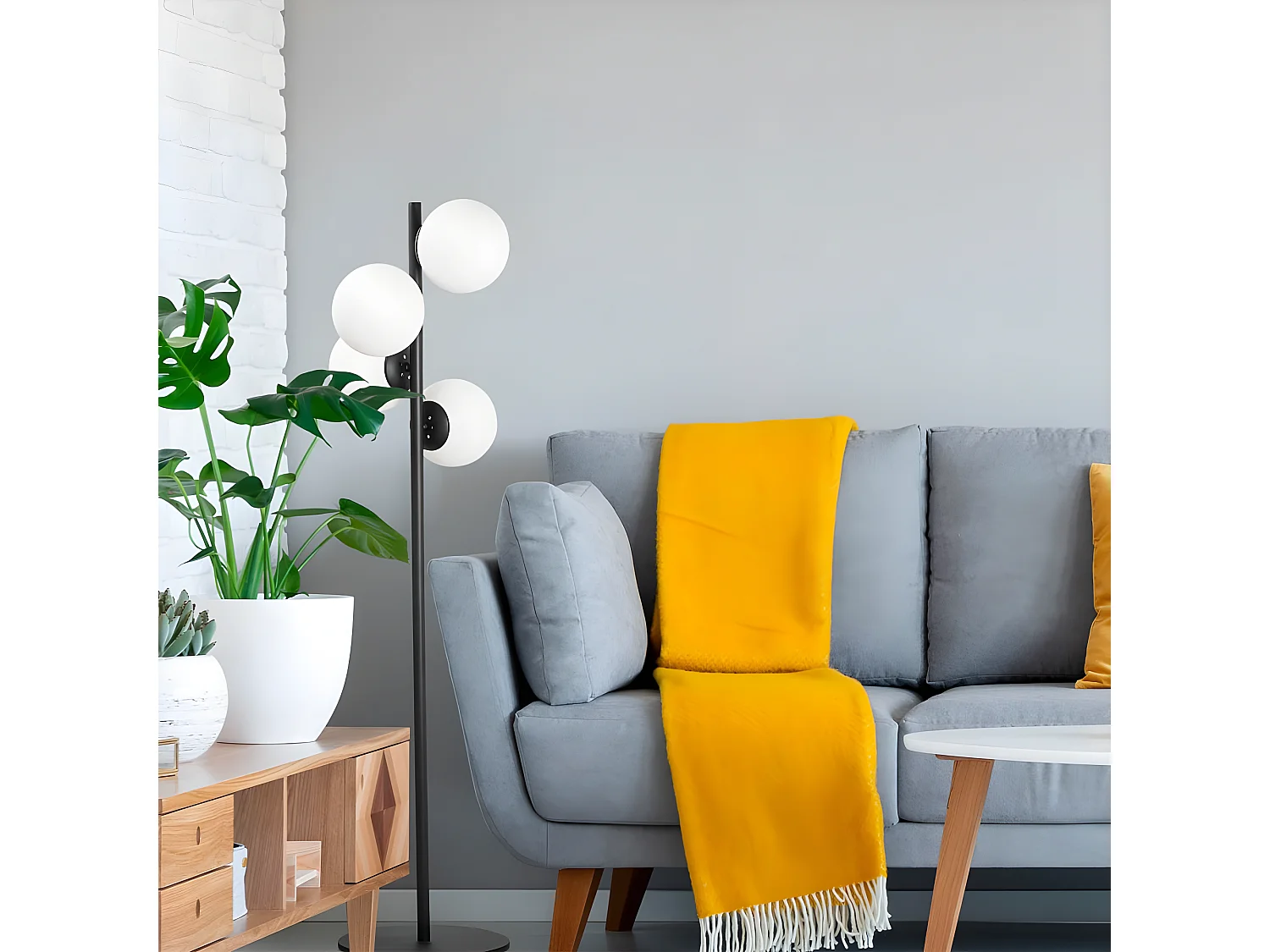 Lampadaire Sinza en métal avec 4 sphères en verre H130cm 4xE27 - Noir