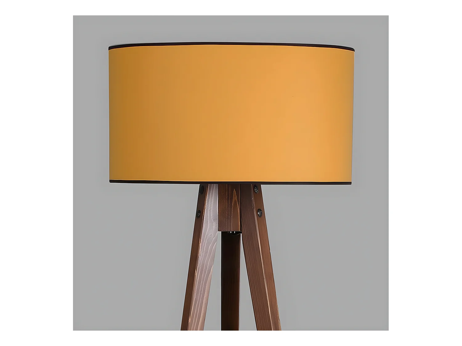 Lampe avec trépied et étagère en bois Grady et abat-jour en tissu H153cm 1xE27 - Moutarde