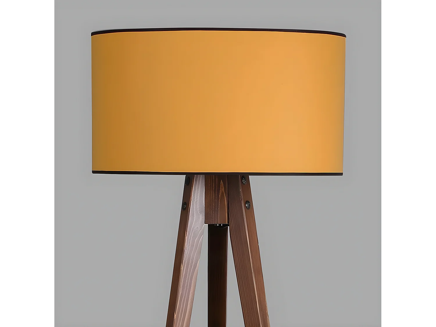 Stehleuchte mit Stativ und Holzregal Grady und Stofflampenschirm H153cm 1xE27 - Senf