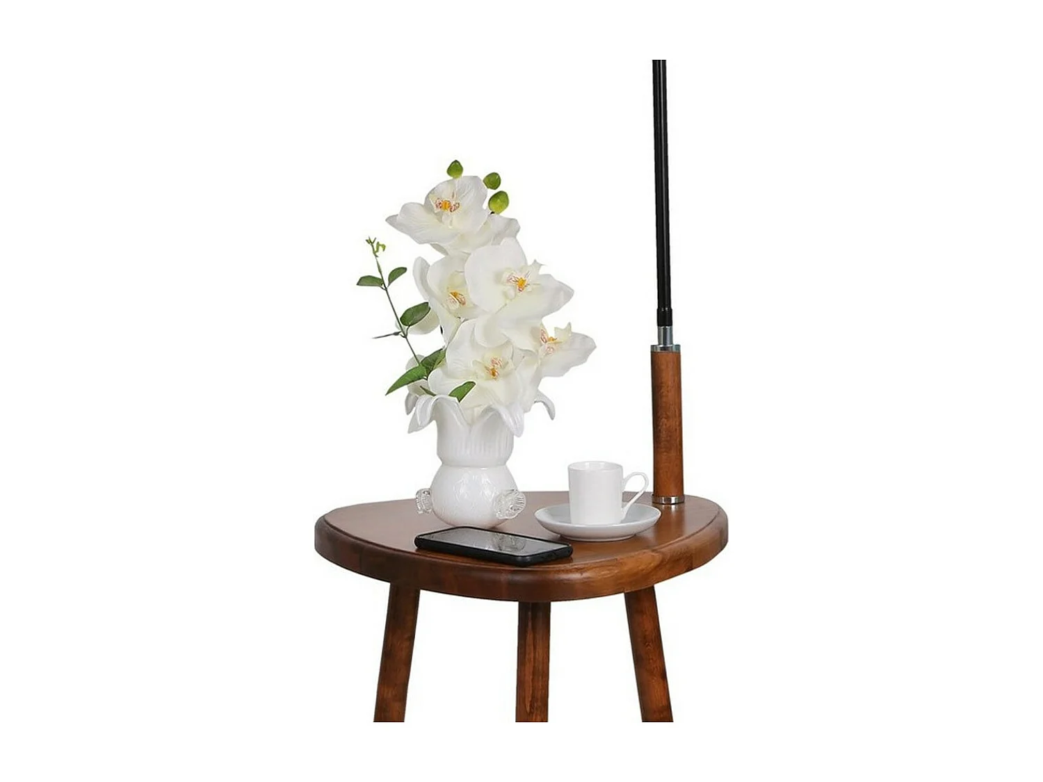 Stehleuchte mit Holztisch Colbert und Stofflampenschirm 1xE27 H160cm - Senf