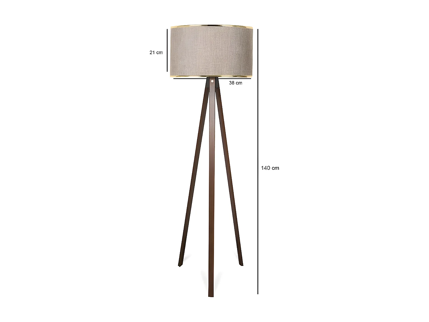 Lámpara con trípode de madera Parnoe y pantalla de tela  H140cm 1xE27 - Beige y Dorado