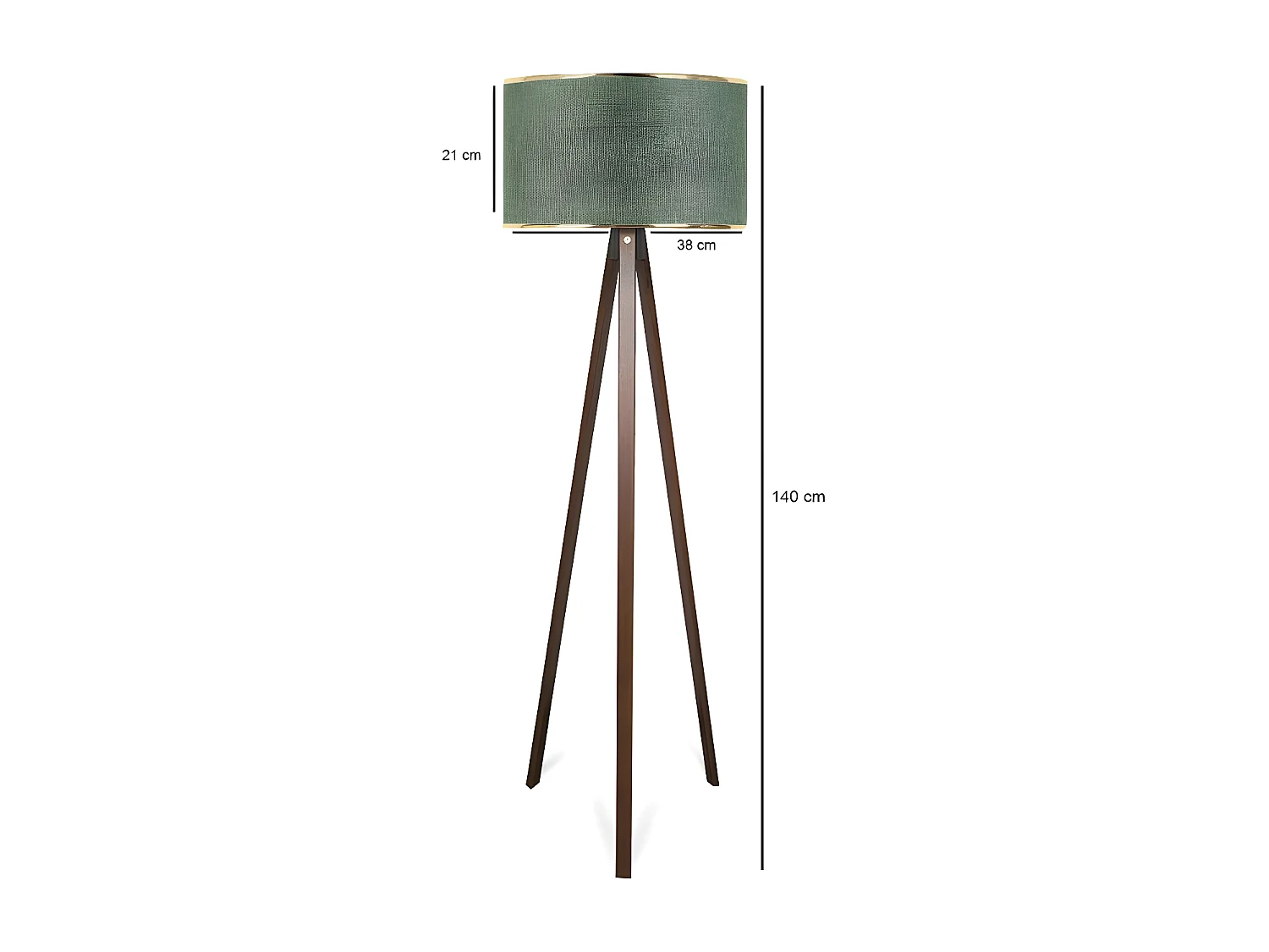 Lampada con treppiede in legno Parnoe e paralume in tessuto H140cm 1xE27 - Kaki e Oro