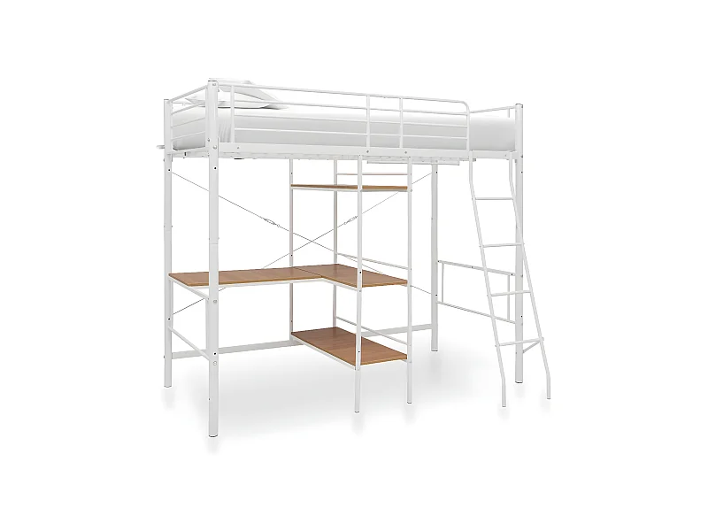 Stapelbedframe met tafel metaal wit 90x200 cm NL83558