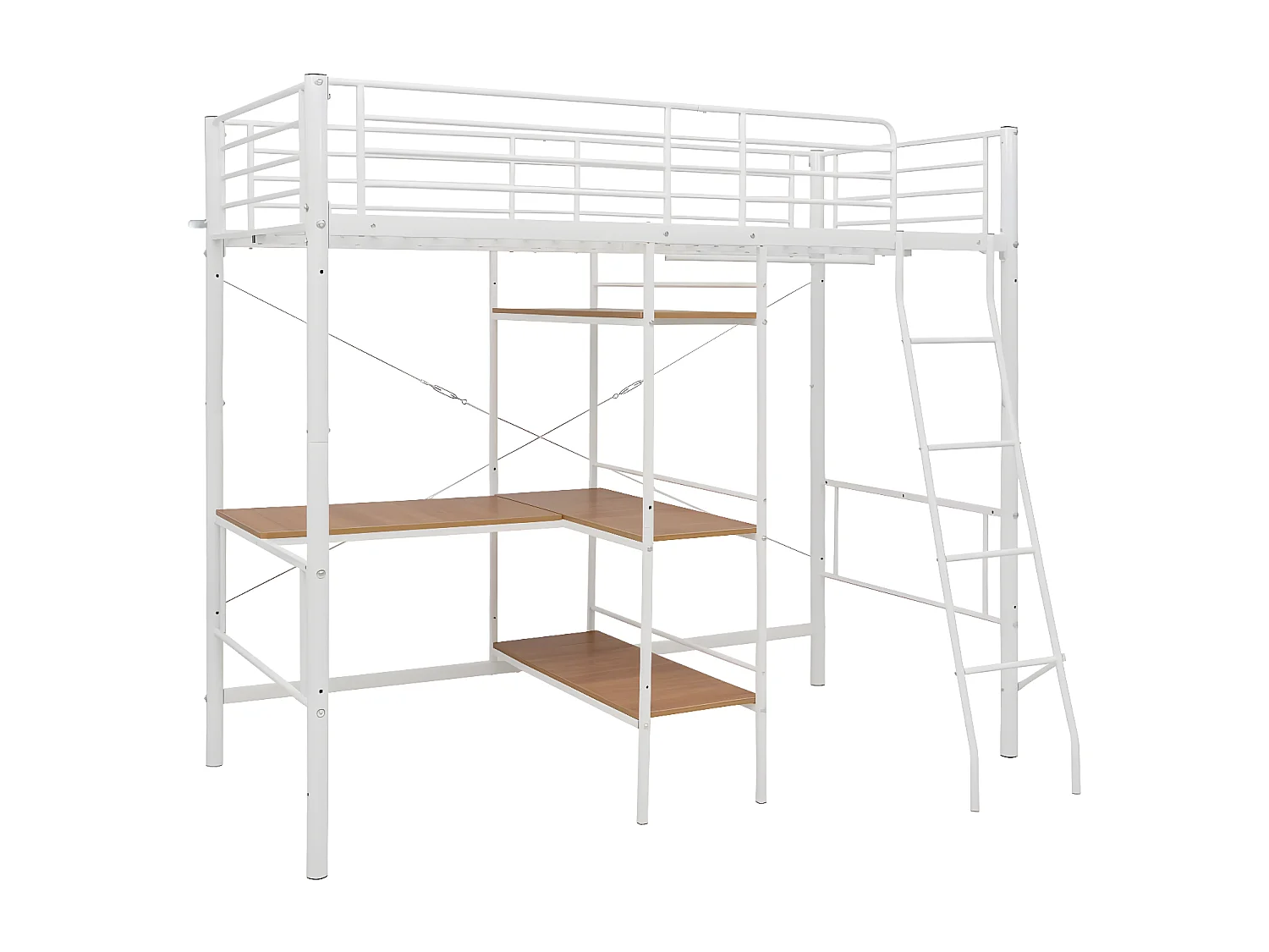 Stapelbedframe met tafel metaal wit 90x200 cm NL83558