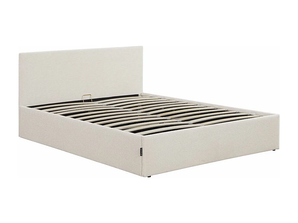 Cadre de lit EDGAR avec coffre de rangement et tête de lit en velours côtelé - Beige - 140 x 190 cm