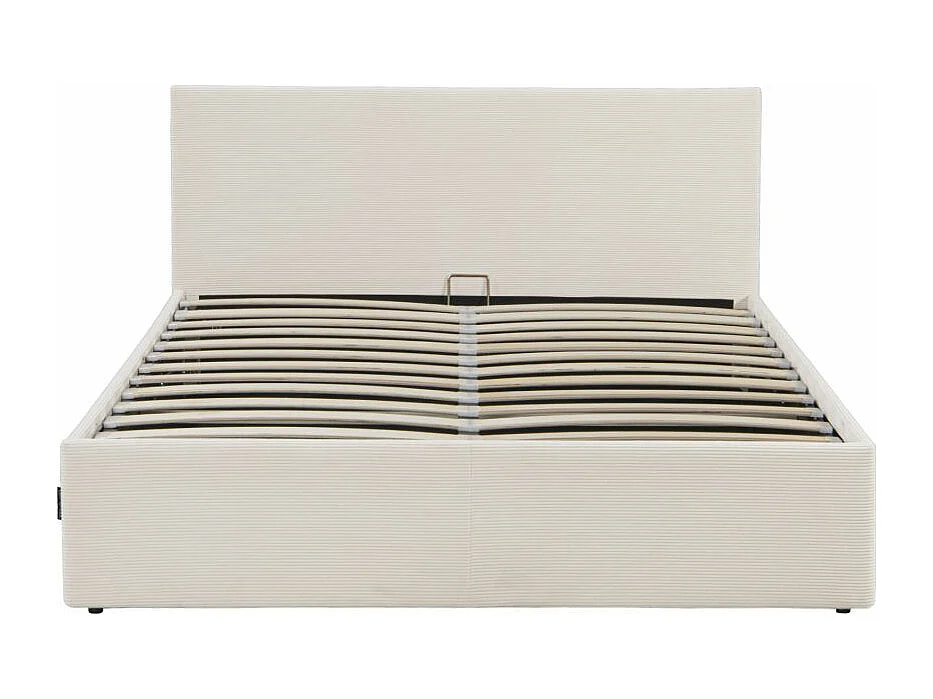 Cadre de lit EDGAR avec coffre de rangement et tête de lit en velours côtelé - Beige - 140 x 190 cm