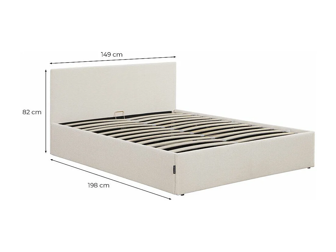 Cadre de lit EDGAR avec coffre de rangement et tête de lit en velours côtelé - Beige - 140 x 190 cm
